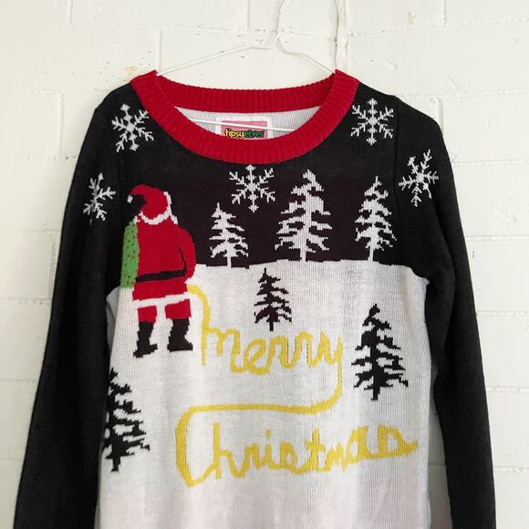 TIPSY ELVES Santa Yellow Snow Ugly Christmas Sweater Medium M - Picture 5 of 10